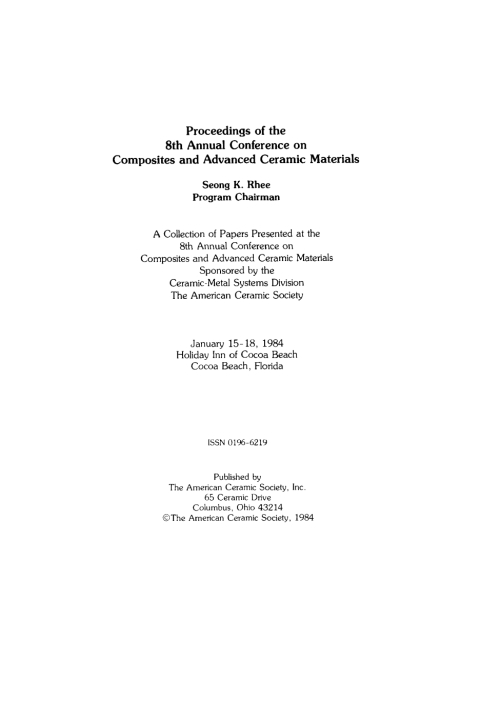 Cover image for book 8th Annual Conference on Composites and Advanced Ceramic Materials