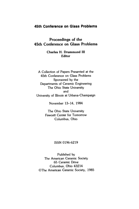 Cover image for book 45th Conference on Glass Problems