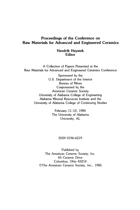 Cover image for book Conference on Raw Materials for Advanced and Engineered Ceramics