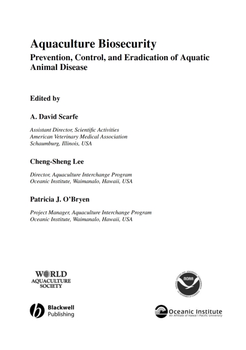 Cover image for book Aquaculture Biosecurity: Prevention, Control, and Eradication of Aquatic Animal Disease