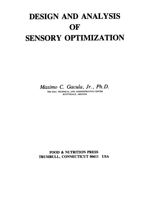 Cover image for book Design and Analysis of Sensory Optimization