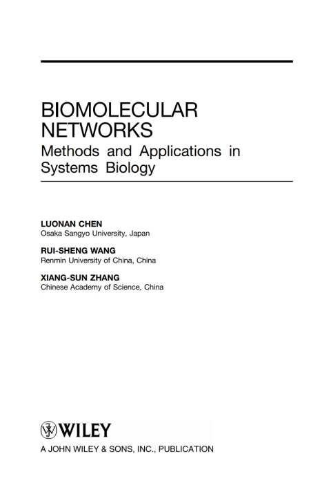 Biomolecular Networks: Methods and Applications in Systems Biology 