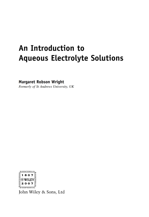 Cover image for book An Introduction to Aqueous Electrolyte Solutions
