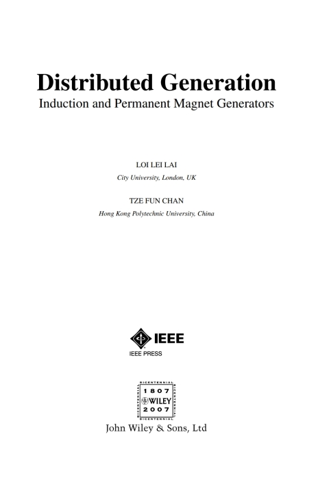 Cover image for book Distributed Generation: Induction and Permanent Magnet Generators