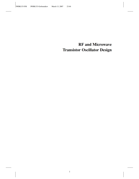 Cover image for book RF and Microwave Transistor Oscillator Design