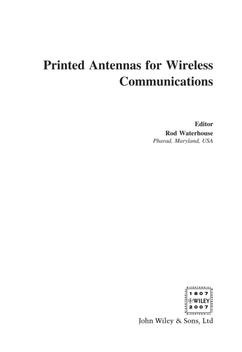 Cover image for book Printed Antennas for Wireless Communications