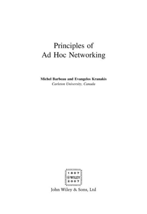 Cover image for book Principles of Ad-hoc Networking