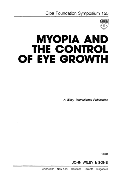Cover image for book Myopia and the Control of Eye Growth