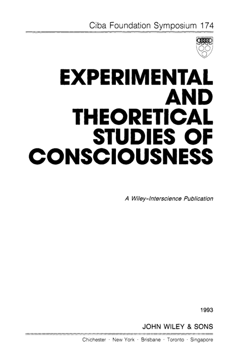 Cover image for book Experimental and Theoretical Studies of Consciousness