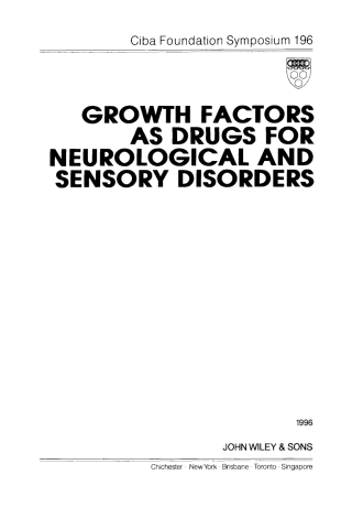 Growth Factors as Drugs for Neurological and Sensory Disorders
