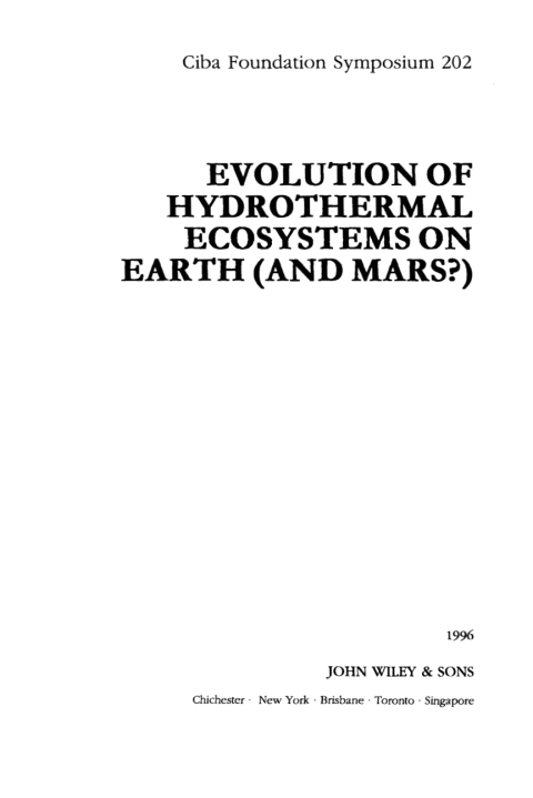 Cover image for book Evolution of Hydrothermal Ecosystems on Earth (and Mars?)