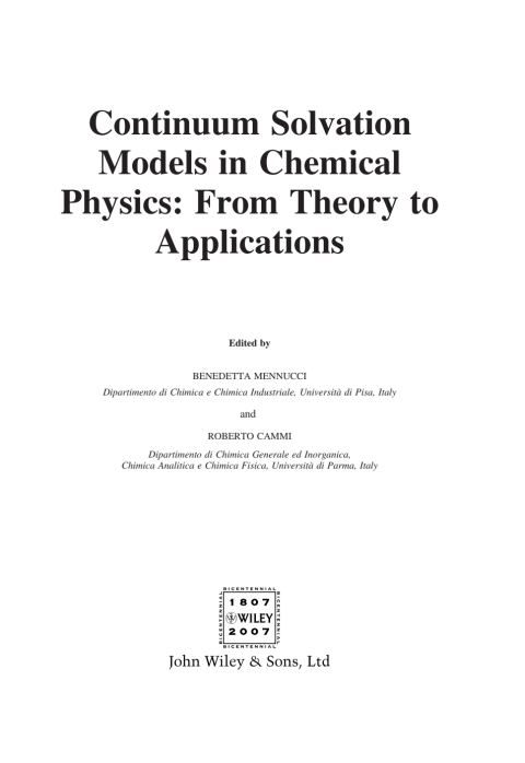 Cover image for book Continuum Solvation Models in Chemical Physics: From Theory to Applications