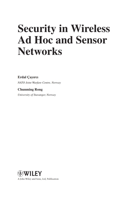Cover image for book Security in Wireless Ad Hoc and Sensor Networks