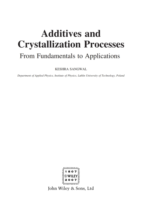 Cover image for book Additives and Crystallization Processes