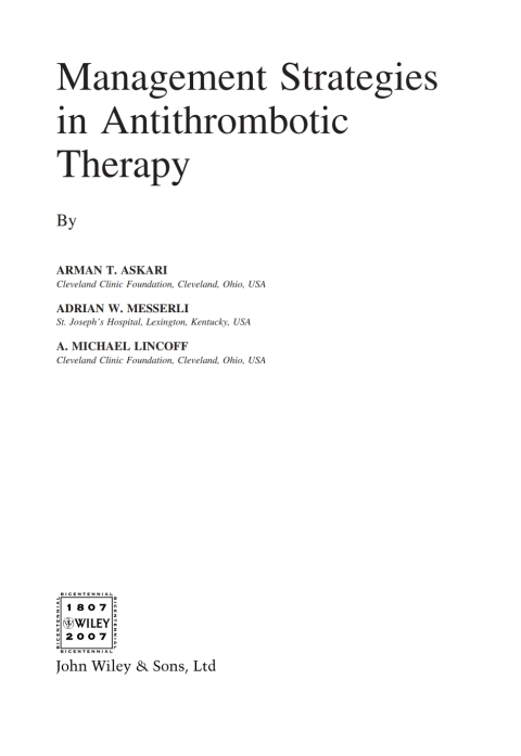 Cover image for book Management Strategies in Antithrombotic Therapy