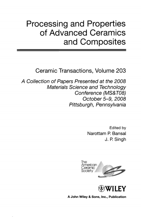 Processing and Properties of Advanced Ceramics and Composites 