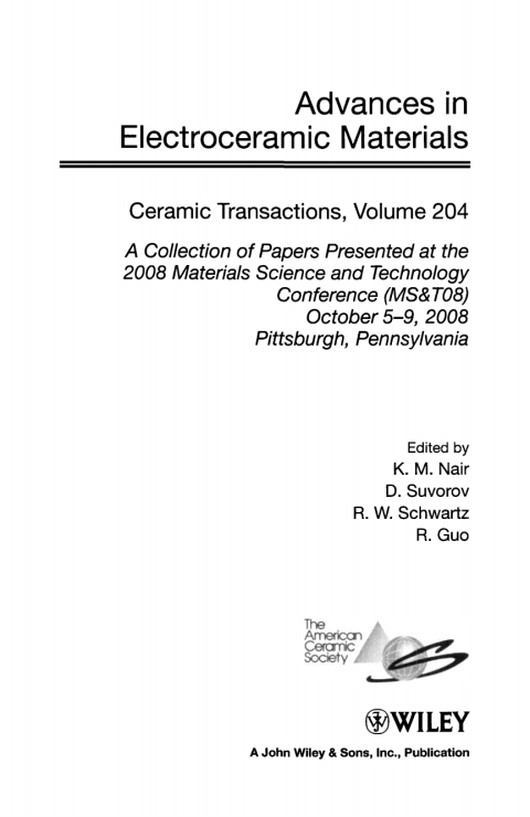 Cover image for book Advances in Electroceramic Materials