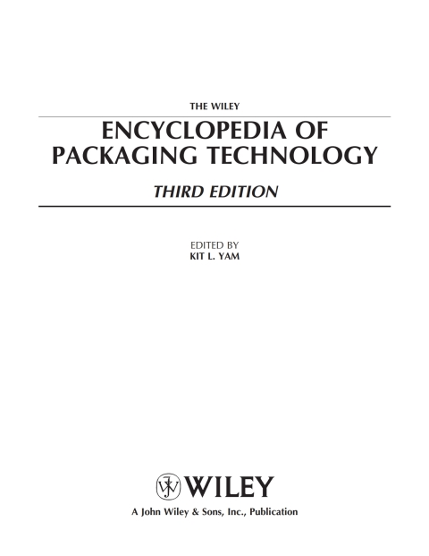 Cover image for book The Wiley Encyclopedia of Packaging Technology, 3rd Edition