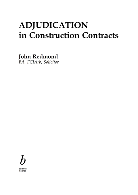 Cover image for book Adjudication in Construction Contracts