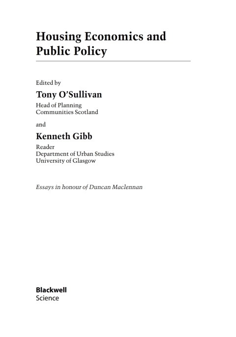 Cover image for book Housing Economics and Public Policy