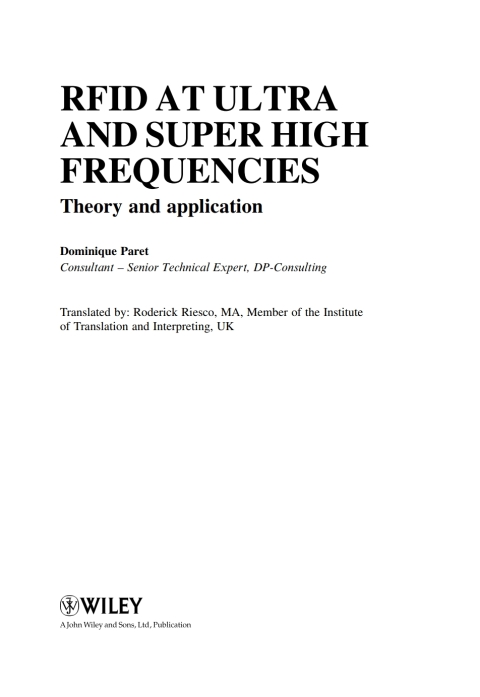 Cover image for book RFID at Ultra and Super High Frequencies