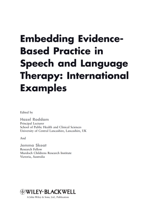 Cover image for book Embedding Evidence-Based Practice in Speech and Language Therapy: International Examples
