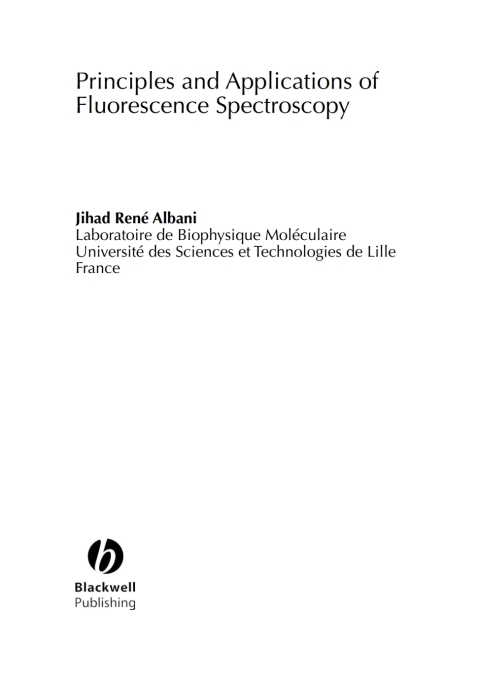 Cover image for book Principles and Applications of Fluorescence Spectroscopy