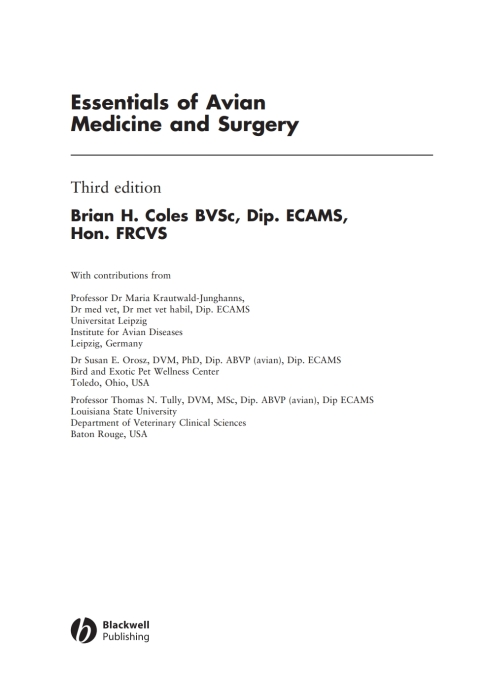 Cover image for book Essentials of Avian Medicine and Surgery
