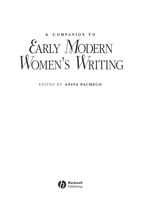 Cover image for book A Companion to Early Modern Women's Writing