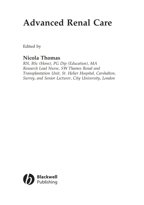 Cover image for book Advanced Renal Care