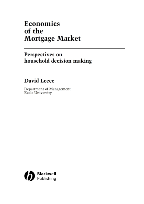 Cover image for book Economics of the Mortgage Market