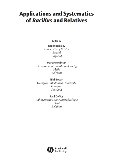 Cover image for book Applications and Systematics of Bacillus and Relatives