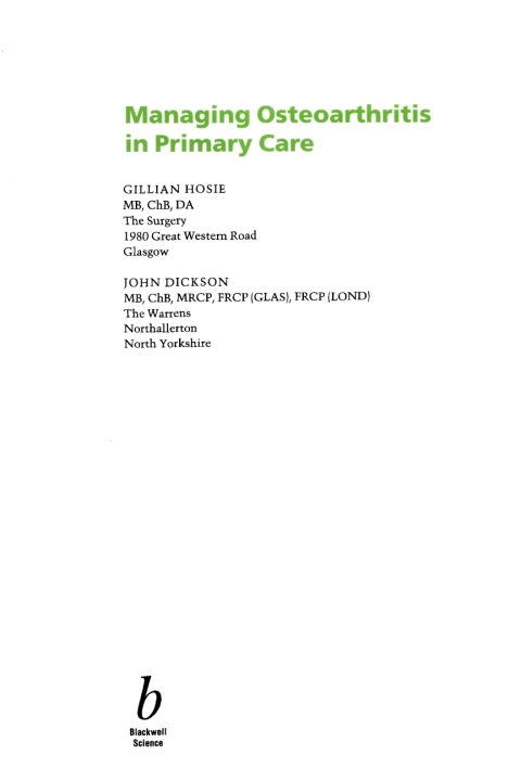 Cover image for book Managing Osteoarthritis in Primary Care