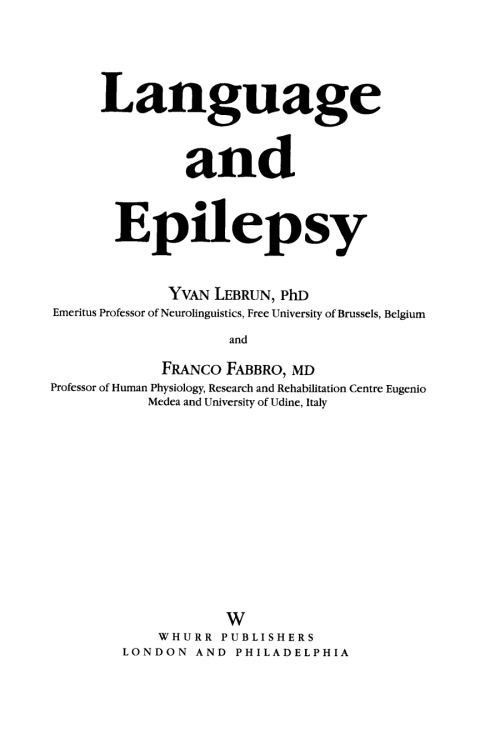 Cover image for book Language and Epilepsy