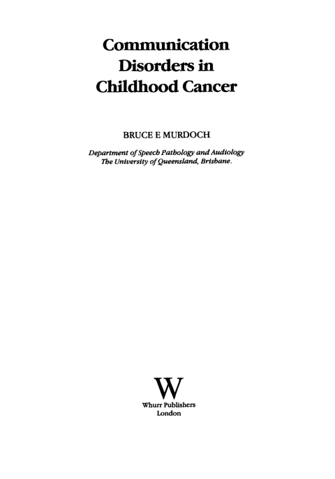 Cover image for book Communication Disorders in Childhood Cancer