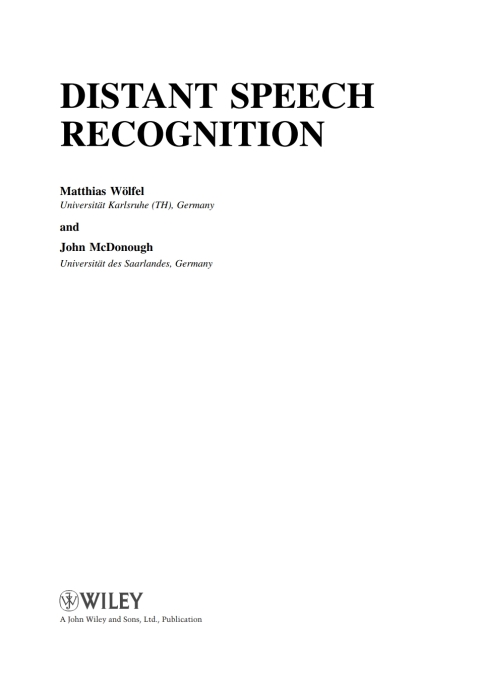 Cover image for book Distant Speech Recognition