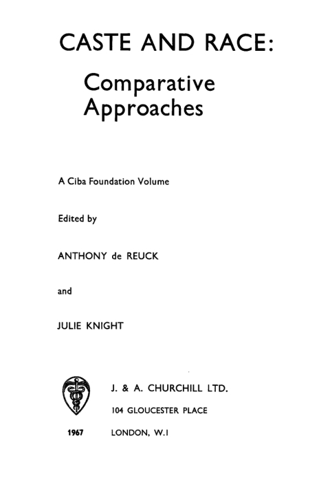 Caste and Race: Comparative Approaches 
