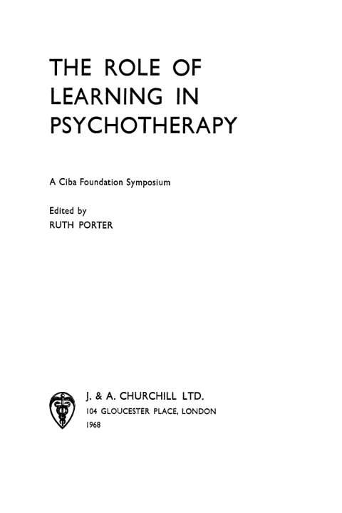 The Role of Learning in Psychotherapy 