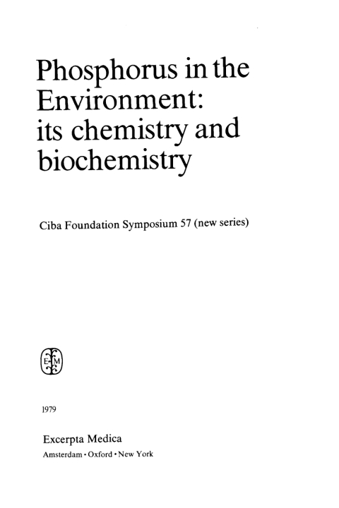Phosphorus in the Enviroment: Its Chemistry and Biochemistry 