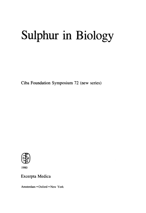 Cover image for book Sulphur in Biology