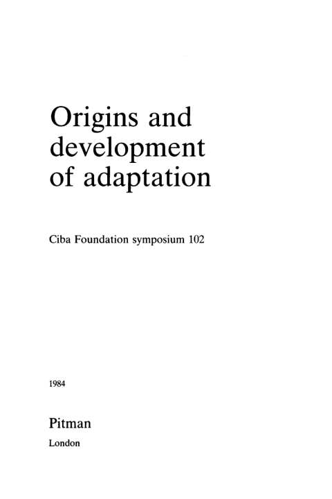 Cover image for book Origins and Development of Adaptation