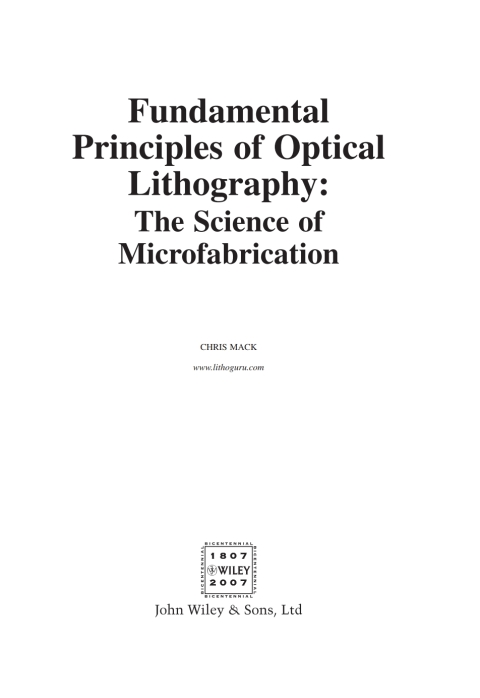 Cover image for book Fundamental Principles of Optical Lithography: The Science of Microfabrication