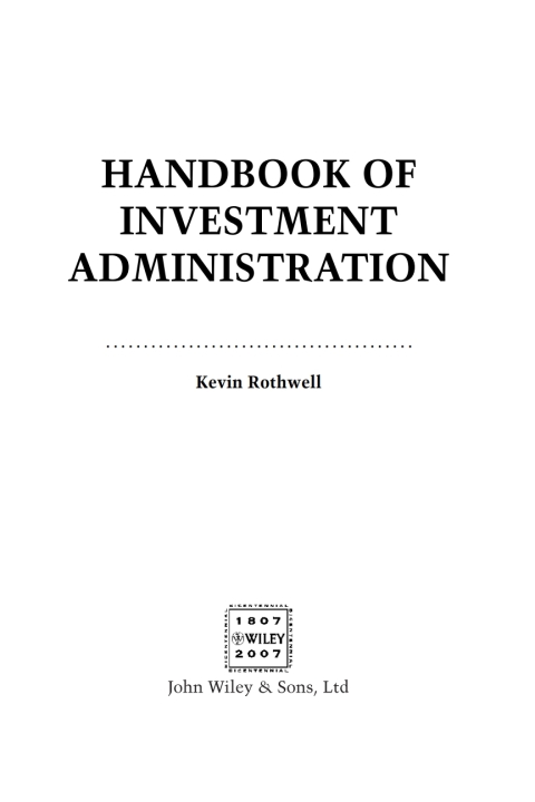 Cover image for book Handbook of Investment Administration