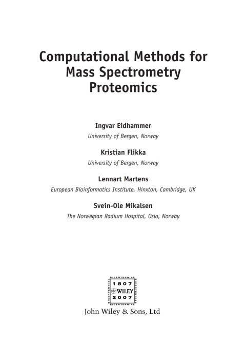 Cover image for book Computational Methods for Mass Spectrometry Proteomics