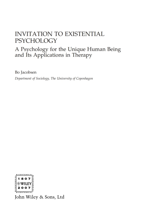 Cover image for book Invitation to Existential Psychology