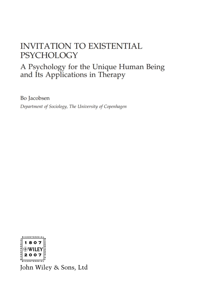 Invitation to Existential Psychology
