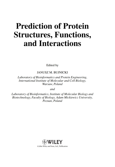 Cover image for book Prediction of Protein Structures, Functions, and Interactions