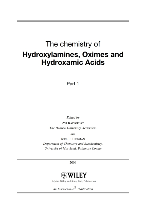 Cover image for book The Chemistry of Hydroxylamines, Oximes and Hydroxamic Acids, Volume 1