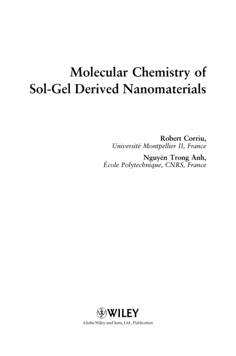 Cover image for book Molecular Chemistry of Sol-Gel Derived Nanomaterials