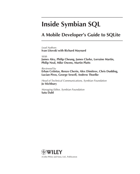 Cover image for book Inside Symbian SQL: A Mobile Developer's Guide to SQLite